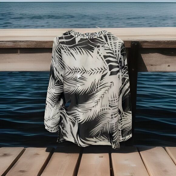 NWT Chic Leaf print dress/tunic/blouse sequin Tropical Boho - size 6 - Picture 3 of 3